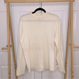 Cream Sweater Top Long Sleeve Semi Sheer, L, Perry Ellis
